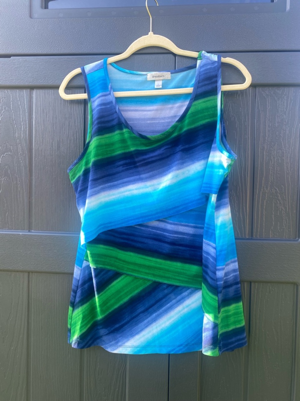 Dress Barn Tiered Blue Green Waves stretchy tank top L